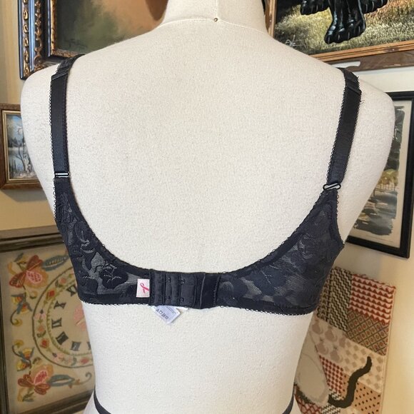 Wacoal Black Floral Lace Unlined Underwire Awareness Bra 85567 Size 36C - Picture 4 of 5